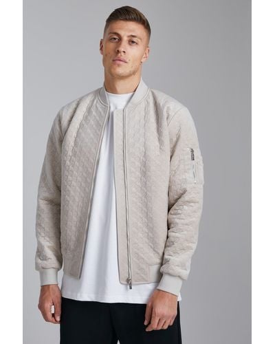 BoohooMAN Houndtooth Quilted Velvet Bomber - Gray