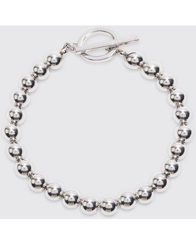BoohooMAN Metal Bead Detail Bracelet In Silver - Blau