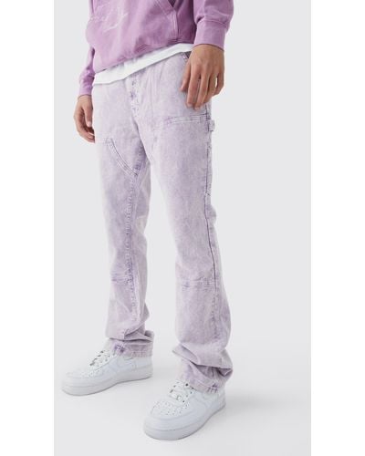 BoohooMAN Slim Flare Acid Wash Corduroy Trouser - Purple