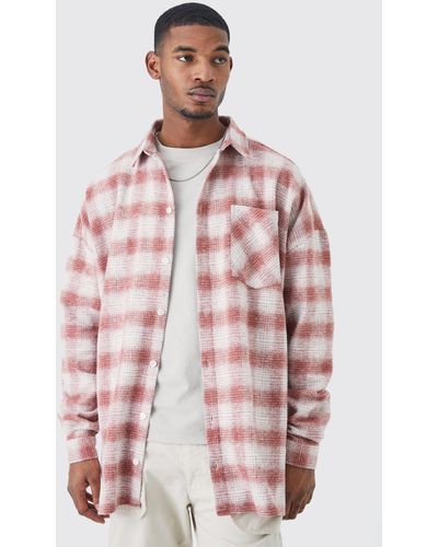 BoohooMAN Tall Long Sleeve Check Oversized Overshirt - Red
