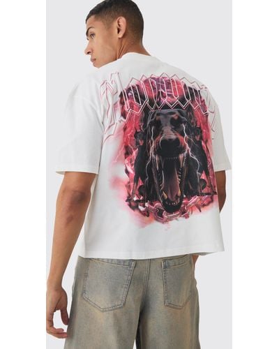 BoohooMAN Oversized Boxy Extended Neck Dog Graphic T-shirt - White