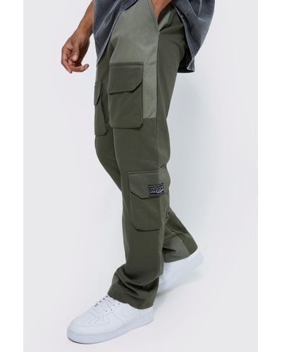Boohoo Fixed Slim Flare Colourblock Cargo Trouser - Green