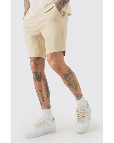 BoohooMAN Tall Fixed Waist Stone Slim Fit Chino Shorts - Natur