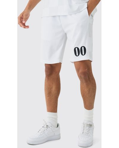 BoohooMAN Loose Fit Mid Length Side Panel Mesh Shorts - White