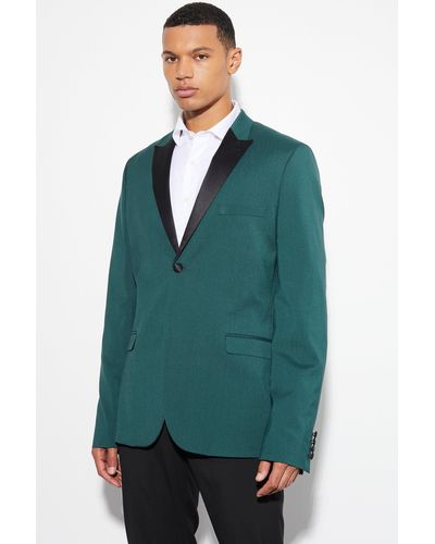 Boohoo Tall Skinny Tuxedo Single Breasted Suit Jacket - Green