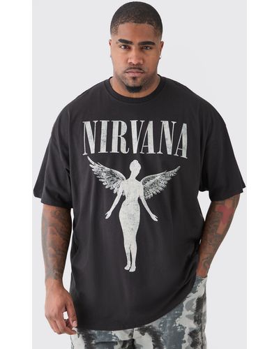 BoohooMAN Plus Nirvana Tour Dates Back Print License T-shirt - Black