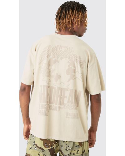 BoohooMAN Tall Oversized Dream Worldwide Print T-shirt In Sand - Natural