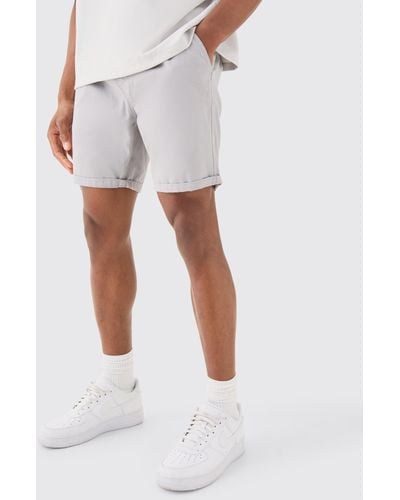 BoohooMAN Slim Fit Elastic Waist Bermuda Shorts - White