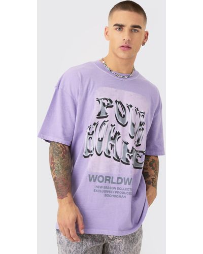 BoohooMAN Oversized Washed Text Print T-shirt - Purple
