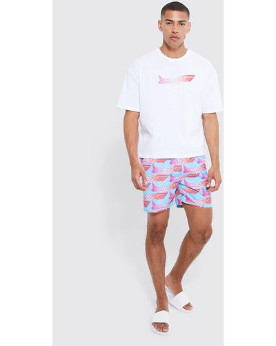 Boohoo Oversized Boxy Man T-shirt & Swim Short Set - White