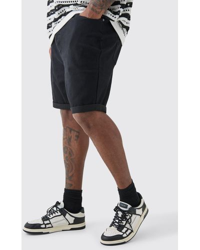 Boohoo Plus Strech Denim Skinny Fit Shorts In Black - Negro