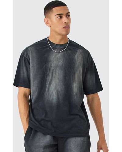 BoohooMAN Man Oversized Extended Neck Sun Bleach T-shirt - Grau