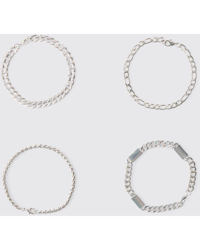 BoohooMAN 4 Pack Chunky Chain Bracelets - Metallic