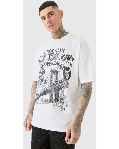 BoohooMAN Tall Oversized Official City Print T-shirt - White