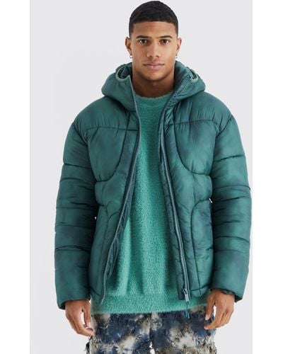 Boohoo Tie Dye Quilted Puffer With Hood - Green