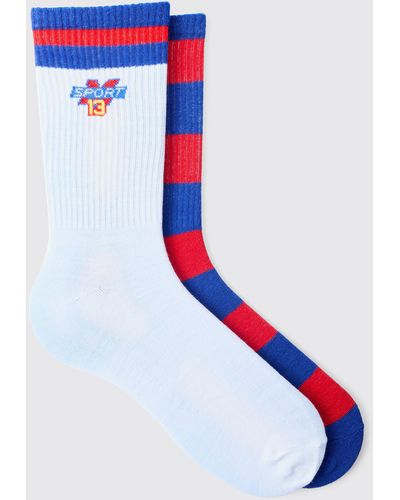 BoohooMAN 2 Pack Varsity Sports Stripe Socks - Blau