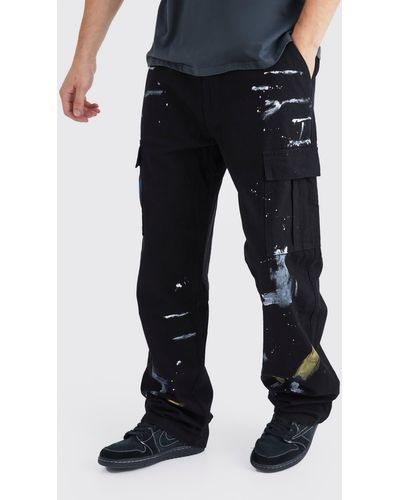 BoohooMAN Tall Relaxed Fit All Over Paint Splatter Trouser - Black