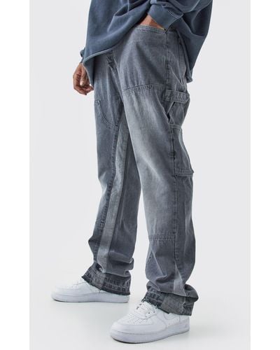 BoohooMAN Plus Slim Rigid Flare Gusset Jeans - Blue