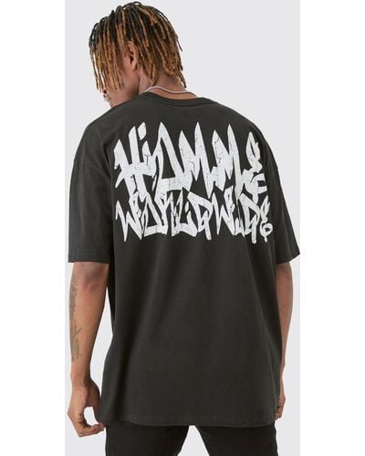 BoohooMAN Tall Graffiti Homme Worldwide T-shirt In Black - Schwarz