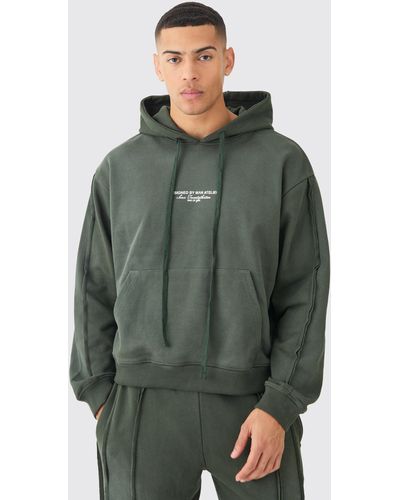 BoohooMAN Oversized Boxy Official Spray Wash Hoodie - Green