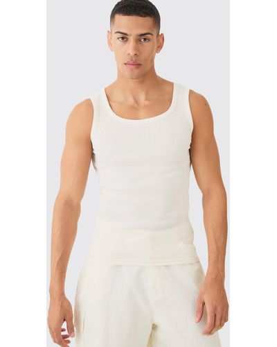 BoohooMAN Ribbed Muscle Fit Vest - White