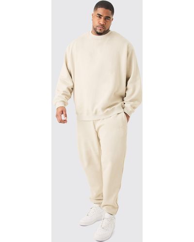 BoohooMAN Plus Offcl Oversized Extended Neck Sweatshirt Tracksuit - Natural