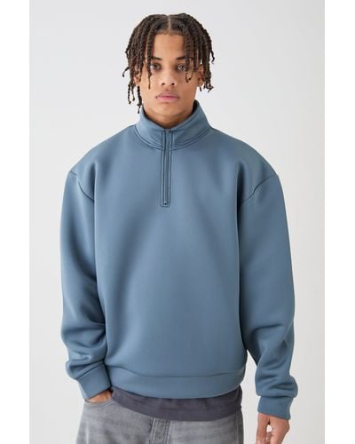 BoohooMAN Oversized Boxy Quarter Zip Bonded Scuba Sweater - Blue