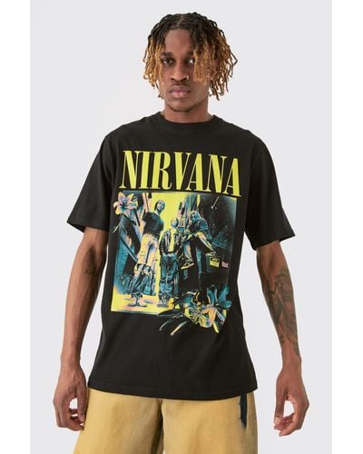 BoohooMAN Tall Nirvana Color Band Print Licence T-shirt - Green