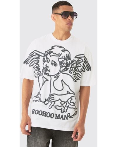 BoohooMAN Tall Renaissance Flock Graphic T-shirt In White