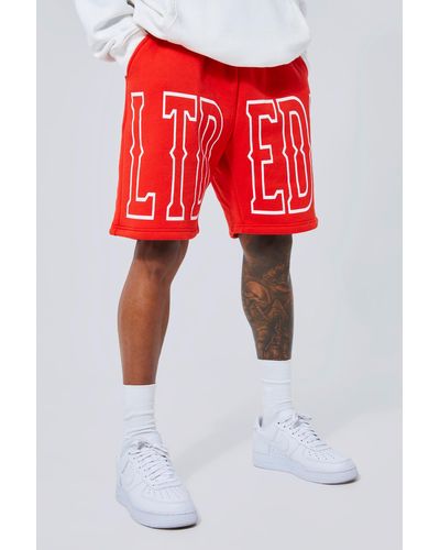 BoohooMAN Relaxed Fit Mid Length Ltd Etd Short - Red