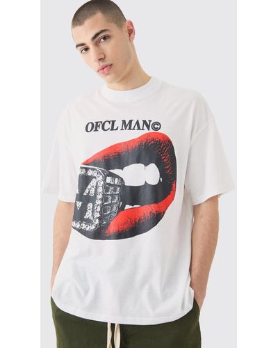 Boohoo Oversized Odcl Lip Print T-shirt - White