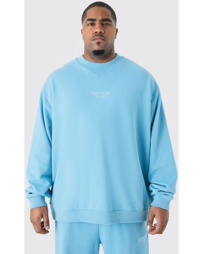 BoohooMAN Plus Oversized Extended Neck Heavyweight Sweatshirt - Blau