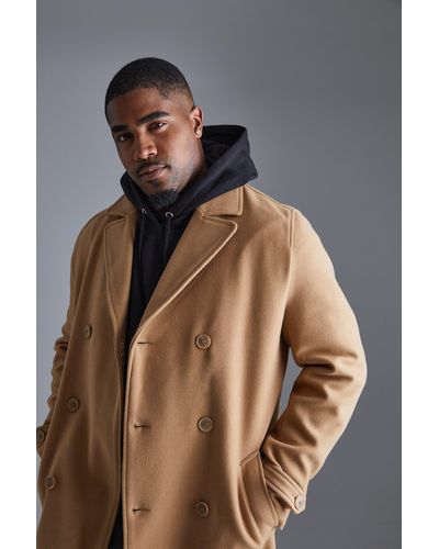 Boohoo Tall Double Breasted Wool Look Overcoat In Camel - Natural