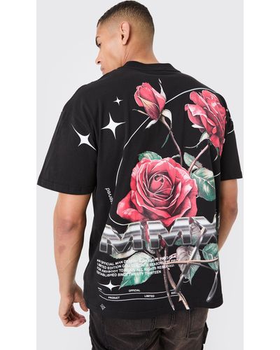 BoohooMAN Oversized Large Scale Rose Graphic T-shirt - Red