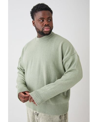 Boohoo Plus Oversized Knitted Drop Shoulder Sweater In Sage - Green