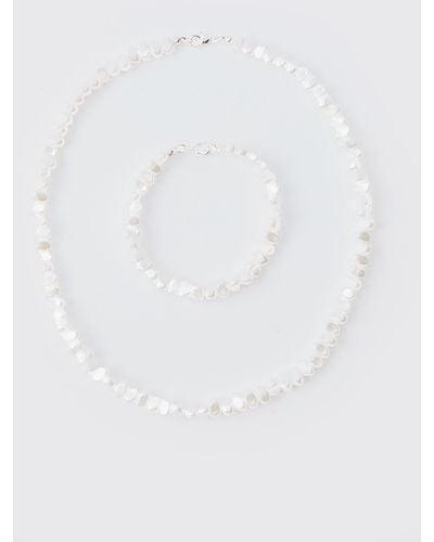 BoohooMAN Pearl Bead Necklace And Bracelet - White