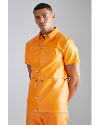 BoohooMAN Pu Short Sleeve Detachable Shirt - Orange