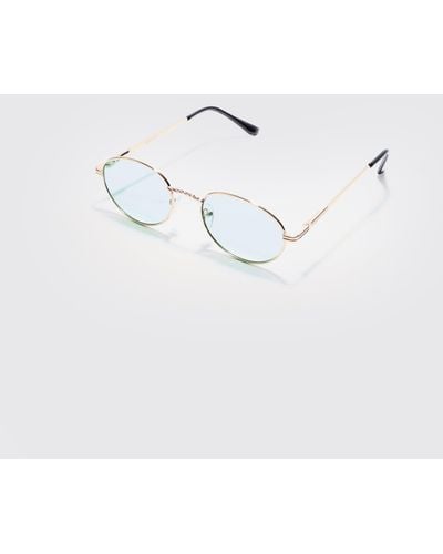 BoohooMAN Oval Metal Frame Sunglasses In Green - Grün