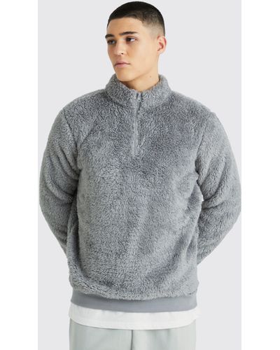 BoohooMAN Kastiges Oversize Borg-Sweatshirt mit Trichterkragen - Grau