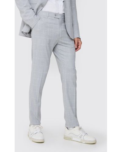 BoohooMAN Tall Window Pane Flannel Skinny Fit Trousers - White