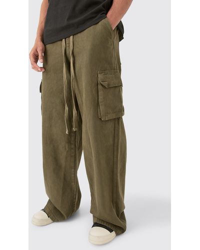 BoohooMAN Extreme Baggy Fit Toggle Cargo Trousers In Khaki - Grün