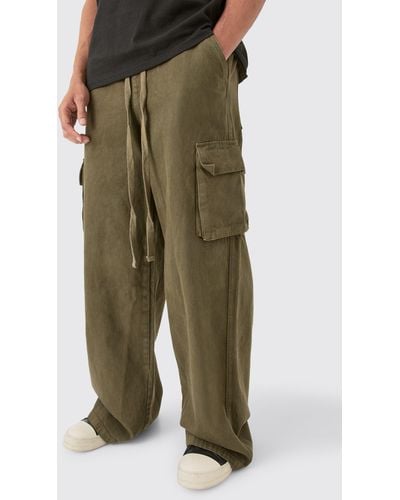 BoohooMAN Extreme Baggy Fit Cargo Trousers In Khaki - Green