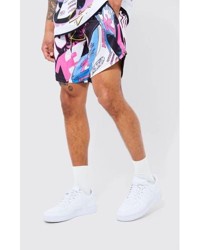 BoohooMAN Loose Fit Short Length Graphic Short - White