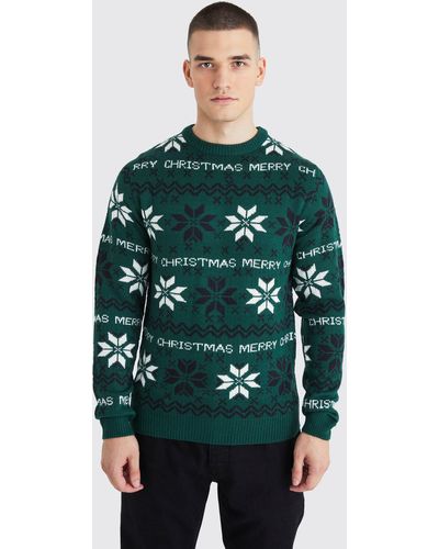 Boohoo Tall Merry Christmas Fairisle Sweater - Green