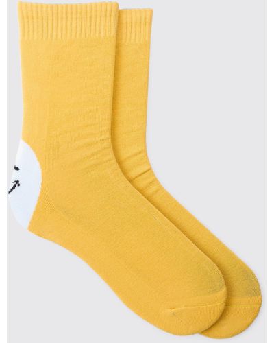BoohooMAN Face Print Socks - Gelb