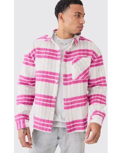 BoohooMAN Extreme Heavy Brushed Check Boxy Overshirt - Pink