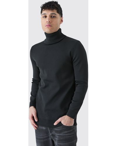 BoohooMAN Muscle Roll Neck Sweater - Blue