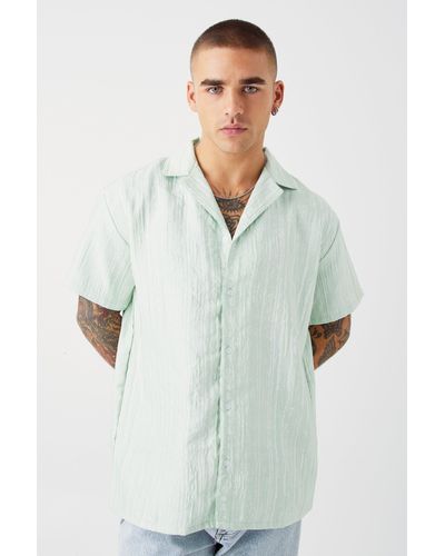 BoohooMAN Short Sleeve Oversized Cracked Texture Shirt - Green