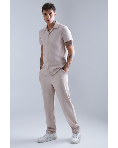 BoohooMAN Smart Revere Shirt And Trousers Set - Natural
