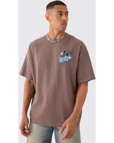 BoohooMAN Oversized Jacquard Interlock Puff Print T-shirt - Brown